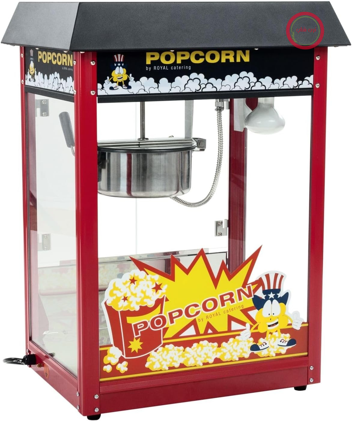 دستگاه پاپ کورن ساز Royal Catering RCPS-16E (1500 وات، خروجی 5 کیلوگرم در ساعت 16 لیتر در ساعت، قطر قابلمه 18 سانتی متر، قابلمه با روکش نچسب، شامل پیمانه و فنجان اندازه گیری) مشکی