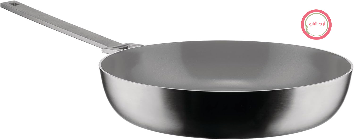 تابه سه لایه Alessi Convivio DC114/28 با دسته بلند، مناسب برای پخت القایی، استیل ضد زنگ و PVD، پوشش داخلی نچسب سرامیکی، 28 سانتی متر، روکش ساتن