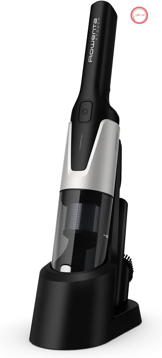 جارو شارژی روونتا آلمان دستی بی‌سیم Rowenta X-Touch، شامل برس کوچک و ابزار تمیز کردن درزها، قدرت مکش بهینه، جمع و جور و سبک، 0.6 کیلوگرم، موتور دیجیتال، ایستگاه شارژ و ذخیره‌سازی، مشکی، AC9736
