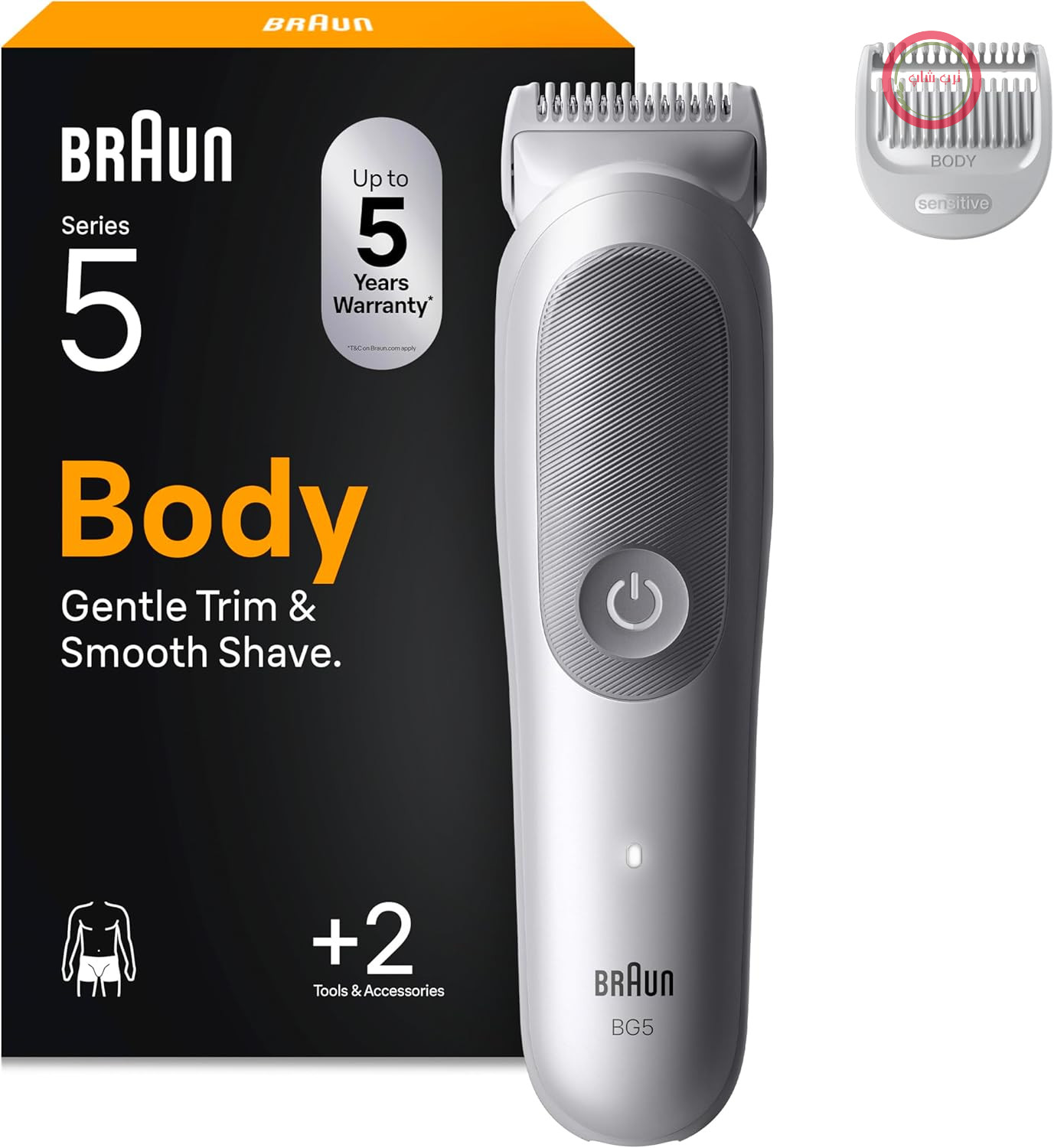 ماشین اصلاح بدن براون سری 5، ریش تراش بدن بی سیم مردانه، BG5500، خاکستری | اصلاح کننده ناحیه تناسلی و بدن، اصلاح کننده موهای بدن با 100 دقیقه شارژ باتری، ضد آب، شامل 2 لوازم جانبی