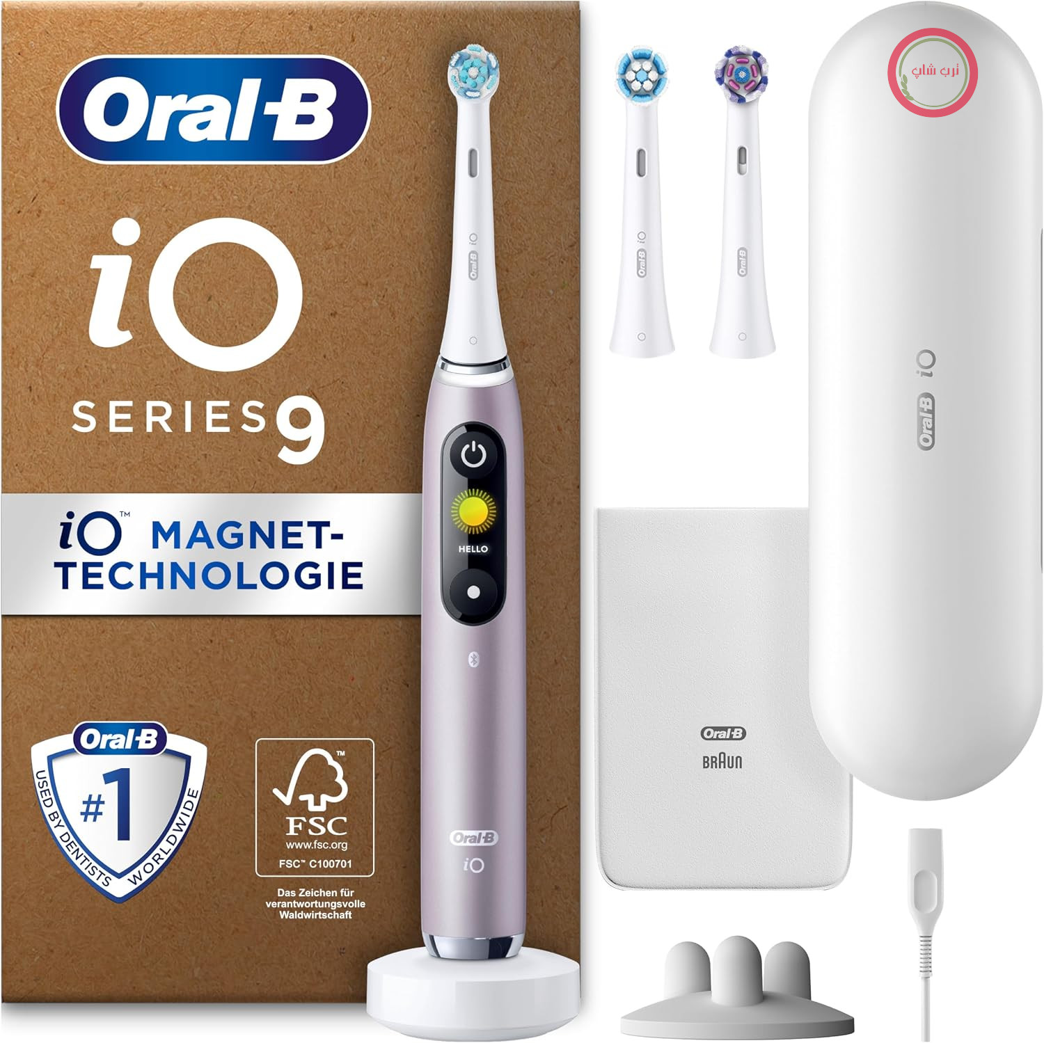 مسواک برقی اورال بی Oral-B iO Series 9 Plus Edition، PLUS 3 سر مسواک شامل سفیدکننده، قاب مغناطیسی، 7 حالت تمیز کردن، هدیه برای آقایان/خانم‌ها، طراحی شده توسط براون، رز