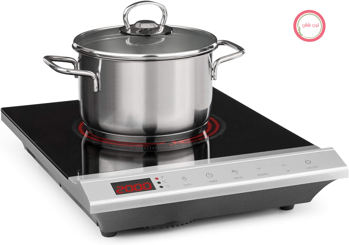اجاق گاز رومیزی مادون قرمز Klarstein MisterCook، دارای تنظیمات توان و دما، تایمر، کنترل لمسی، محافظت در برابر گرمای بیش از حد و ولتاژ بیش از حد، ۱ منطقه پخت و پز، ۲۰۰۰ وات، نقره‌ای