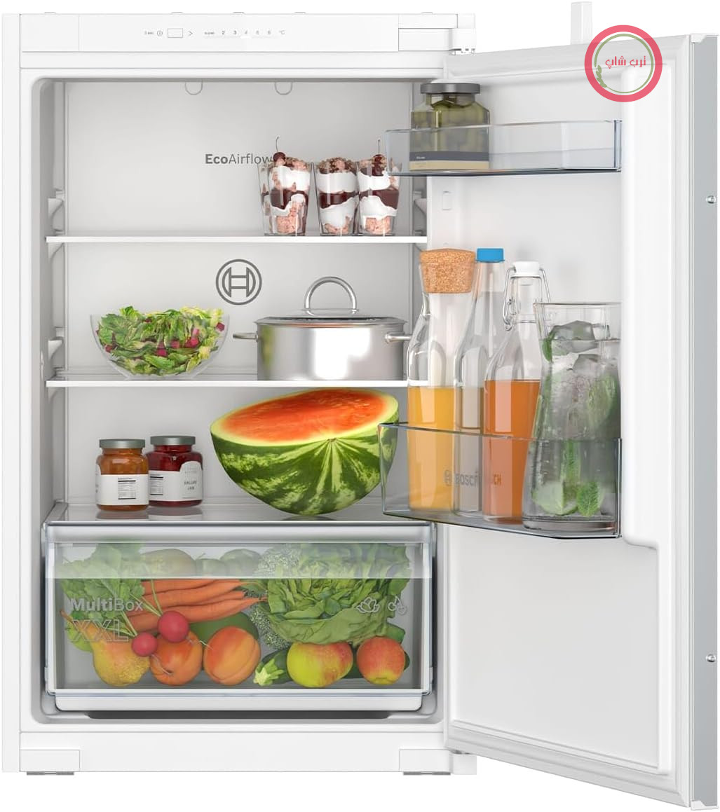 یخچال فریزر توکار بوش KIR21NSE0 سری 2، یخچال یکپارچه بدون محفظه فریزر 88x56 سانتی‌متر، ظرفیت خنک‌کنندگی 136 لیتر، لولای کشویی، MultiBox XXL، روشنایی LED، EcoAirflow، SuperCooling