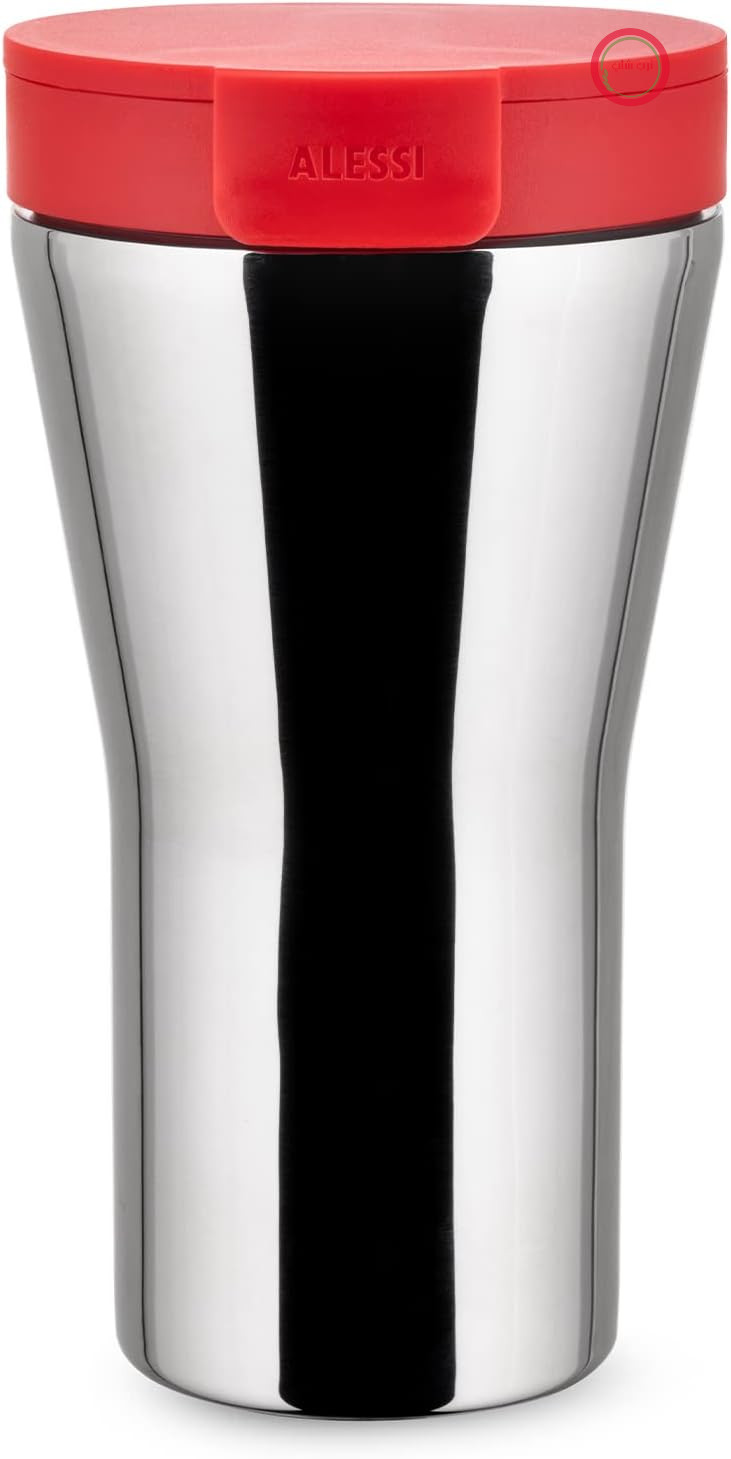 ماگ مسافرتی دوجداره طرح Alessi Caffa GIA24 R، ساخته شده از استیل ضد زنگ براق 18/10 و رزین ترموپلاستیک، قرمز