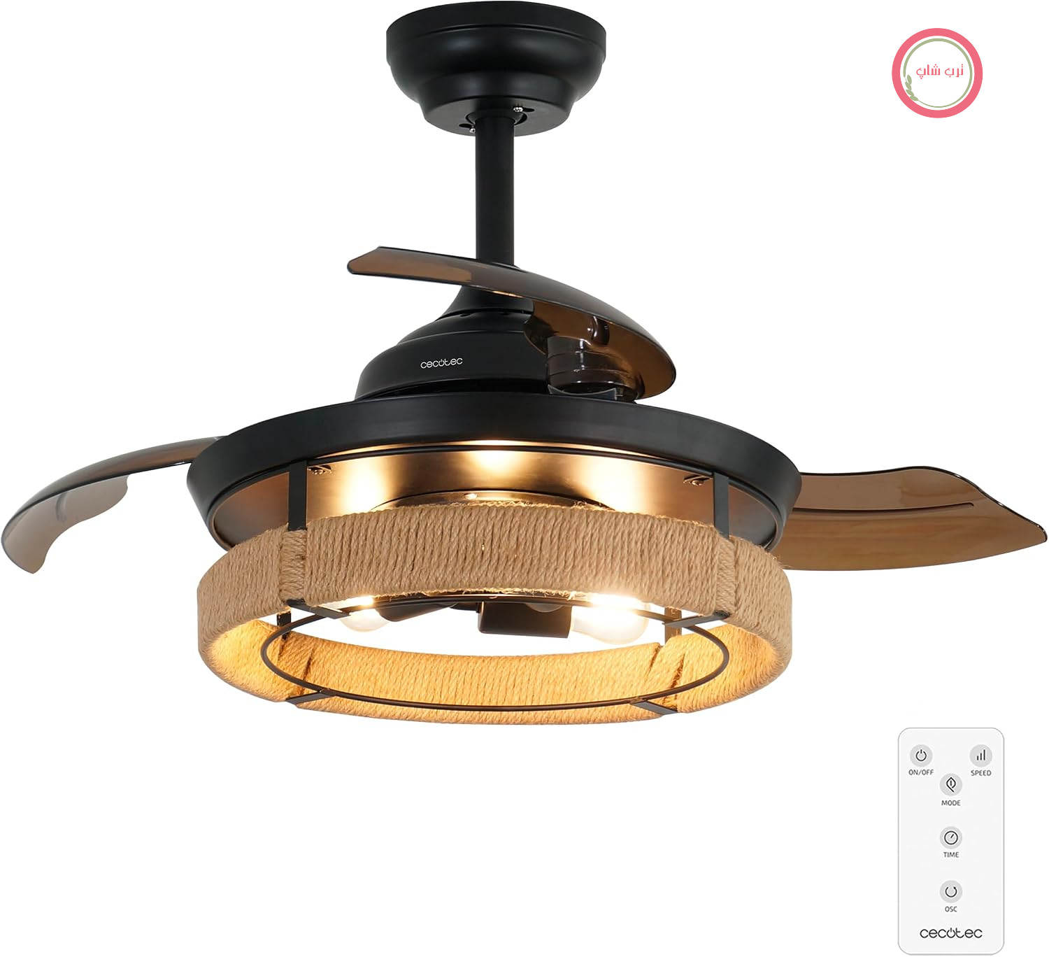 پنکه سقفی سکوتک اسپانیا Cecotec Aero 3600، موتور DC دارای قاب بافته‌شده از طناب طبیعی، کنترل از راه دور