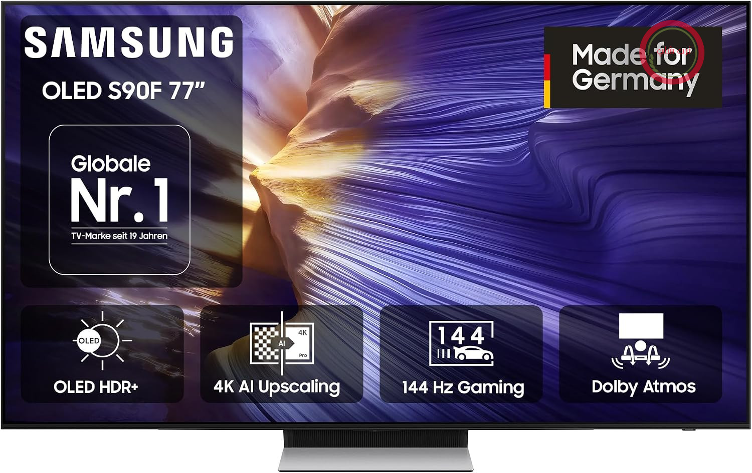 تلویزیون سامسونگ Samsung مدل OLED 4K S90F 77 اینچ (195 سانتی‌متر) UHD، پردازنده NQ4 AI Gen3، OLED HDR+، 4K Upscaling Pro، Dolby Atmos، Gaming Hub، Motion Xcelerator 144Hz، تلویزیون هوشمند Samsung Vision AI