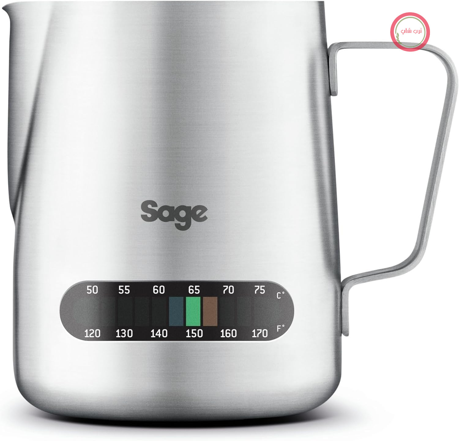 پارچ شیر Sage Temp Control، استیل ضد زنگ برس خورده | دماسنج یکپارچه ۵۵-۷۵ درجه سانتیگراد، نوار نشانگر دما، ایده‌آل برای لاته آرت، ۴۸۰ میلی‌لیتر، استیل ضد زنگ مقاوم