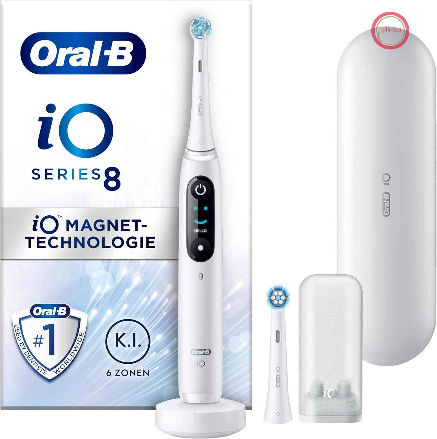مسواک برقی اورال بی Oral-B iO Series 8، 2 سر مسواک، 6 حالت تمیز کردن برای مراقبت از دهان و دندان، هدیه روز ولنتاین برای آقایان، ویترین و کیف مسافرتی، طراحی شده توسط براون، سنگ مرمر سفید