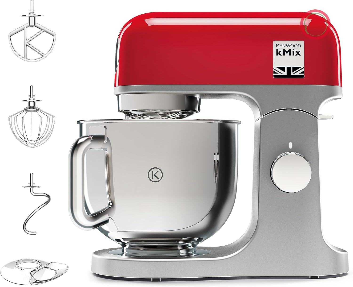 غذاساز کنوود kMix KMX750RD، کاسه استیل ضد زنگ 5 لیتری، سیستم ایمنی استفاده ایمن، بدنه فلزی، 1000 وات، شامل سرویس شیرینی‌پزی 3 تکه و محافظ پاشش آب، قرمز