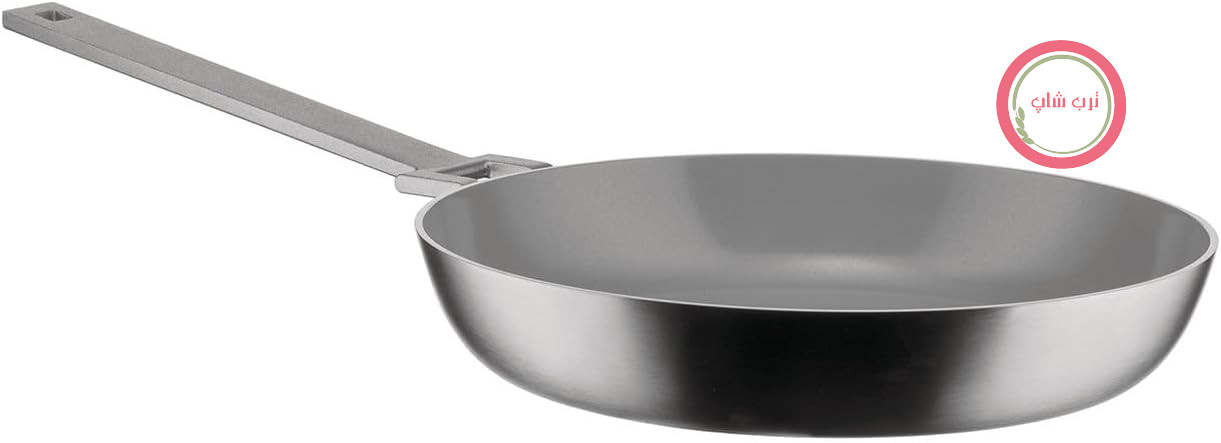 تابه سه لایه Alessi Convivio DC110/24 با دسته بلند، مناسب برای پخت القایی، استیل ضد زنگ و PVD، پوشش داخلی نچسب سرامیکی، 24 سانتی متر، روکش ساتن