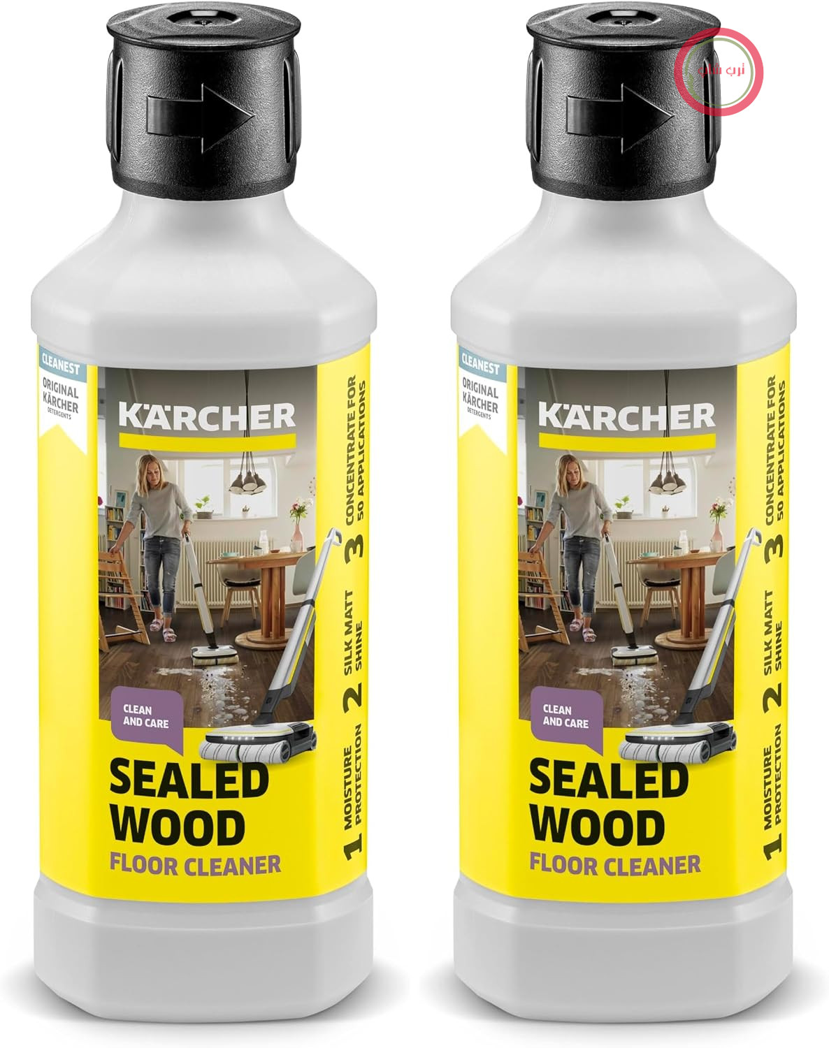 شوینده و پاک کننده کف Kärcher RM 534 برای تمیز کردن و مراقبت از کف‌های چوبی آب‌بندی شده، با محافظت مؤثر در برابر رطوبت و تورم کف، ۵۰۰ میلی‌لیتر کنسانتره رقیق شده برای تهیه ۴۰ لیتر مایع تمیزکننده