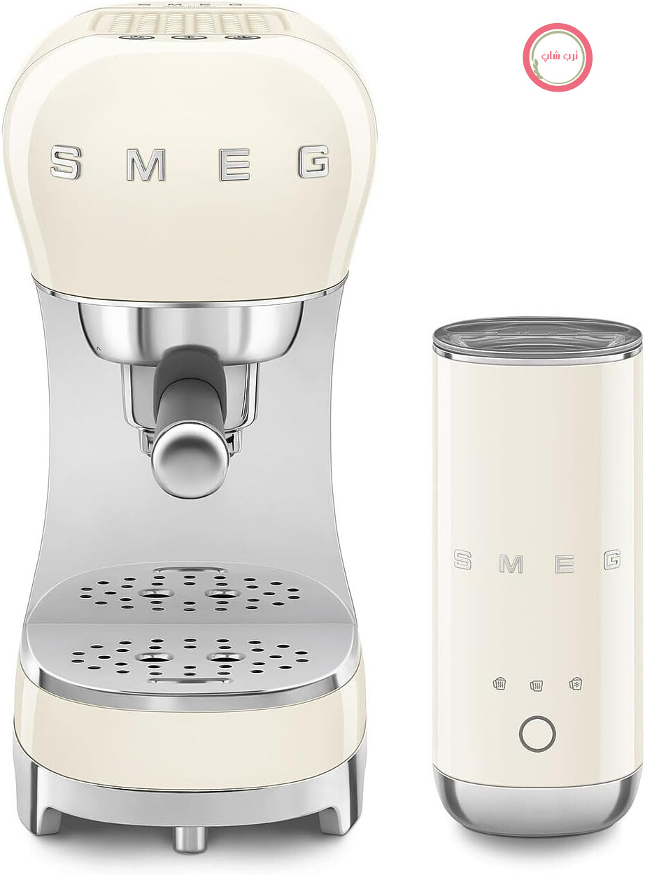 دستگاه اسپرسوساز و کف‌ساز شیر Smeg ECF12CREU دستی، کرم | ۳ عملکرد برای کف شیر گرم و سرد، ترموبلاک، پایه فنجان بزرگ و عملکرد دو فنجان، ۱۳۵۰ وات