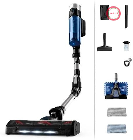 جارو شارژی روونتا آلمان بی‌سیم Rowenta X-Force Flex 9.60 Allergy Aqua، باتری قابل جابجایی، تا ۴۵ دقیقه کارکرد، جمع و جور، مفصل انعطاف‌پذیر، آبی-مشکی، RH20C4WO
