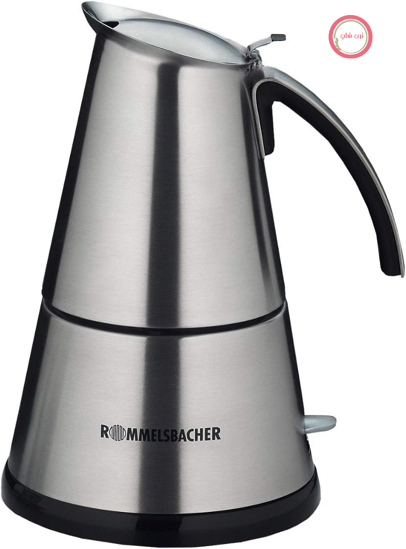 اسپرسوساز Rommelsbacher مدل EKO 366/E، برقی، قوری از جنس استیل ضد زنگ با کیفیت بالا، دارای فیلتر برای 3 یا 6 فنجان، المنت گرمایشی مخفی، پایه مرکزی 360 درجه، خاموش شدن خودکار، 365 وات