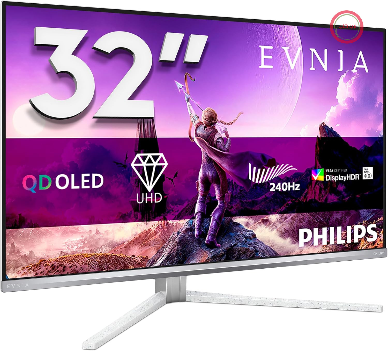 مانیتور بازی Philips Evnia 32M2N8900-32 Zoll Ultra HD OLED، 240 هرتز، 0.03 میلی‌ثانیه، HDR400، FreeSync Prem. Pro، G-Sync comp.، Ambiglow (3840x2160، 2X HDMI 2.1، 1x DP 1.4، 1 x USB-C (90W PD)) Weiss