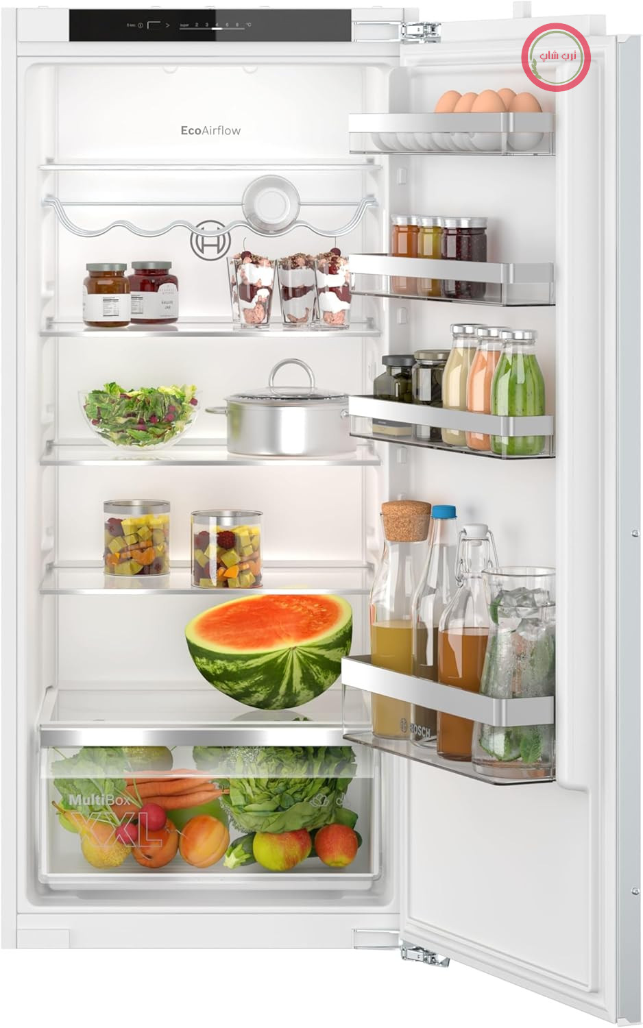 یخچال فریزر بوش KIR41VFE0 سری 4، توکار، ابعاد 122.5 در 56 سانتی‌متر، 204 لیتر، لولای تخت، ساخت آلمان، FreshSense - دمای داخلی ثابت، Multibox XXL - فضای کافی برای میوه و سبزیجات، سفید