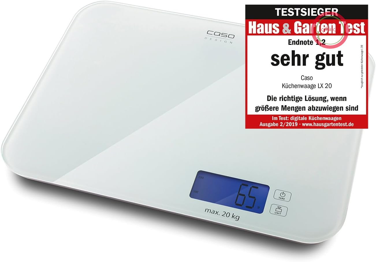 ترازوی آشپزخانه کاسو آلمان CASO LX 20، ظرفیت 20کیلوگرم، دقت 5گرم با صفحه شیشه ای