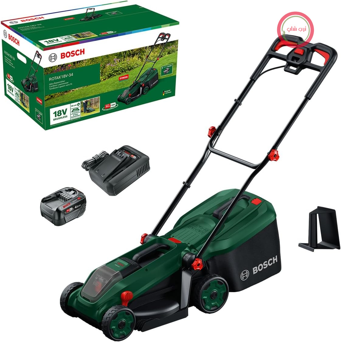 ماشین چمن‌زنی شارژی بوش آلمان Bosch ROTAK18V - 34 (عرض برش: 34 سانتی‌متر، ارتفاع برش: 25 - 65