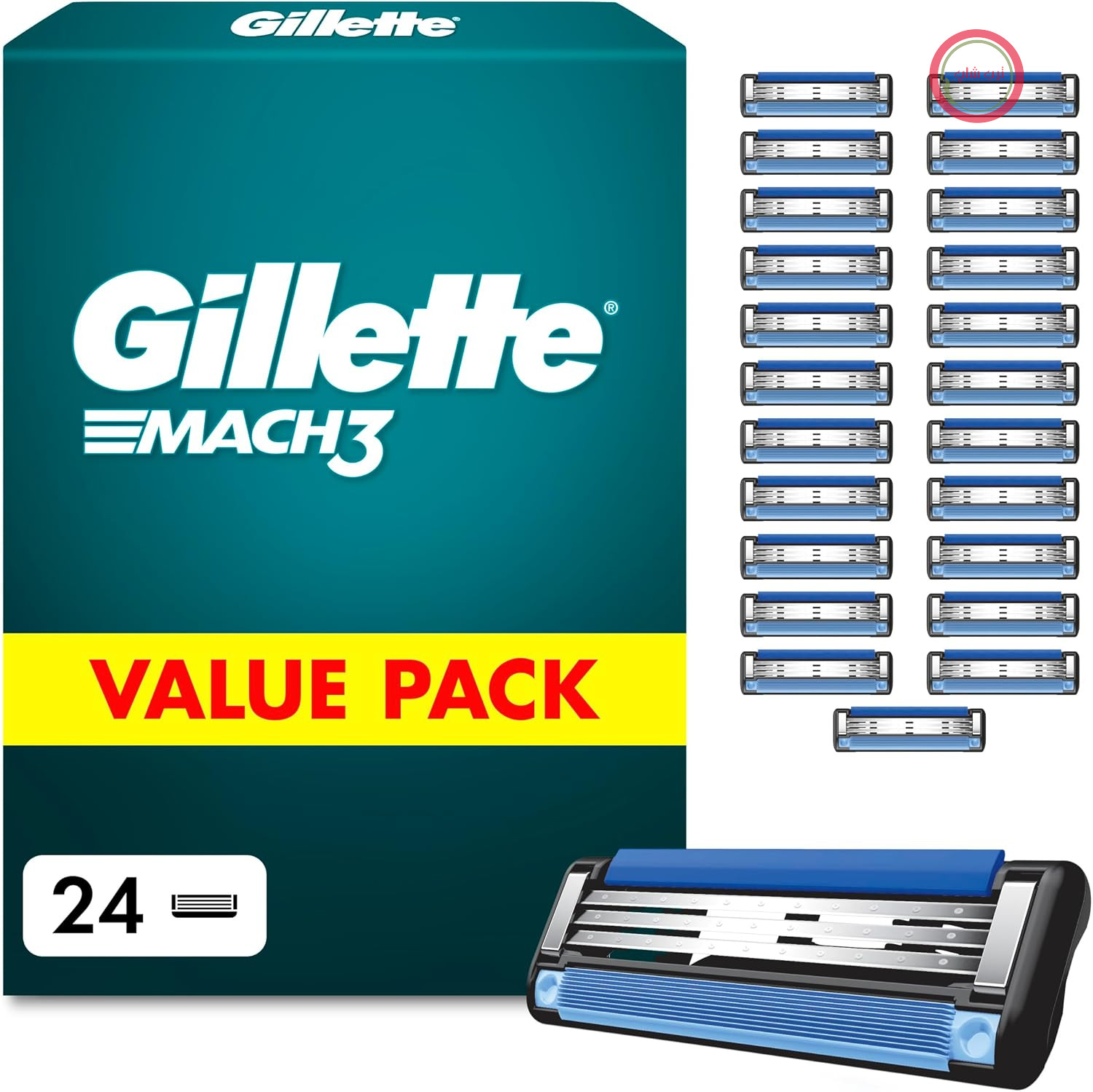 تیغ اصلاح ژیلت مدل Mach 3 Blades مخصوص آقایان، ۲۴ عددی، آبی