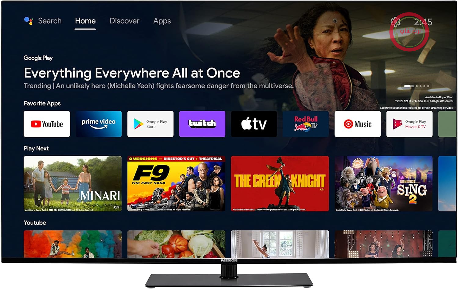 تلویزیون 65 اینچی (163.9 سانتی‌متر) MEDION X16537 (MD 30136) (تلویزیون اندروید، 4K Ultra HD، Dolby Vision HDR، Dolby Atmos، Netflix، Prime Video، Google Chromecast و Assistant)