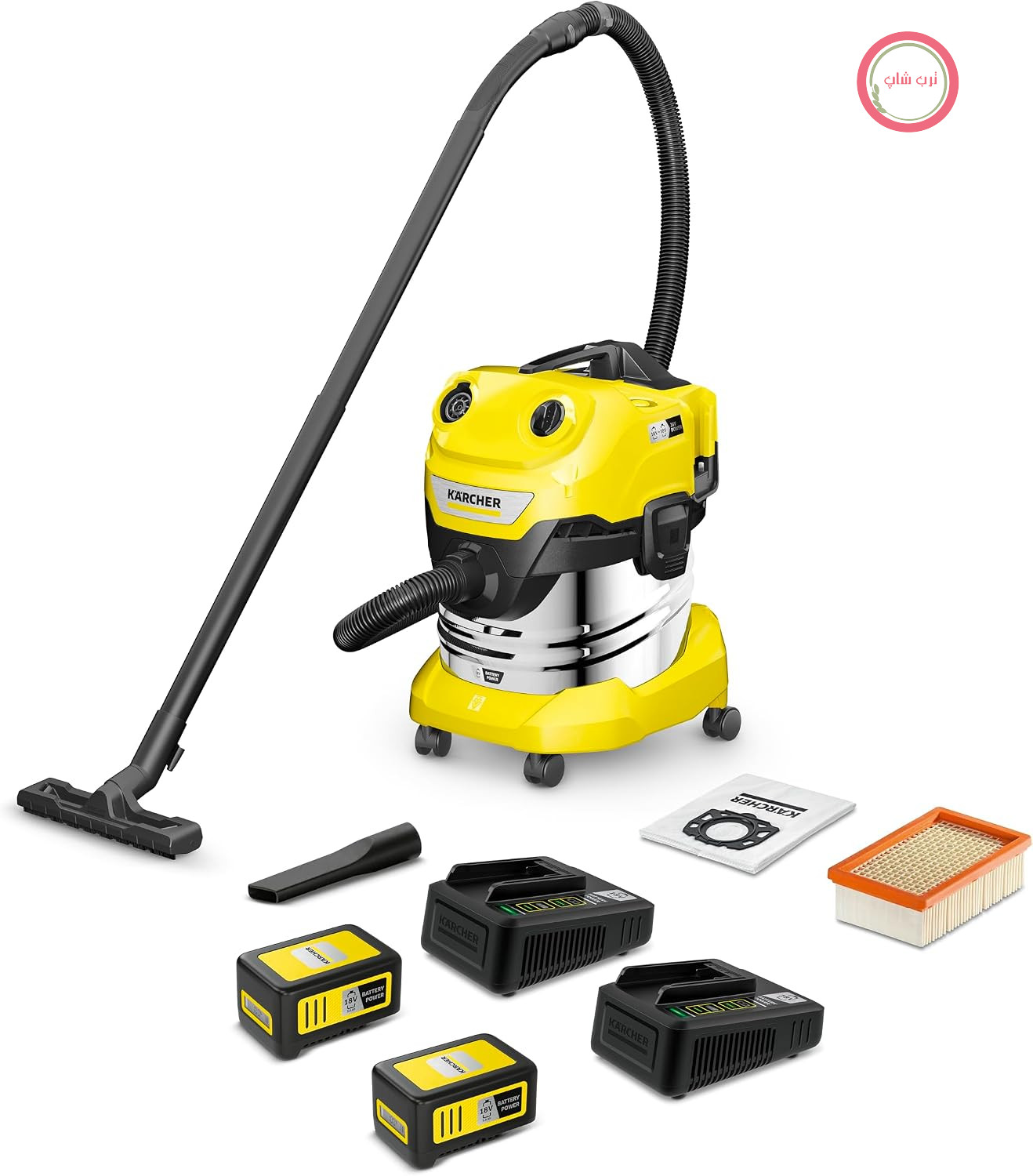 جاروبرقی صنعتی آب و خاک شارژی کرشر آلمان Kärcher WD 4-18 S، مخزن 20 لیتری، 36 ولت
