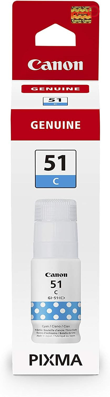 جوهر فیروزه‌ای کانن GI-51 C - جوهر چاپگر 70 میلی‌لیتری با بازدهی بالا برای چاپگرهای جوهرافشان PIXMA MegaTank، بطری جوهر اصلی