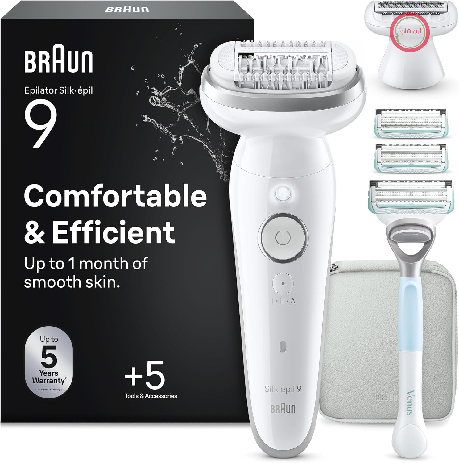 اپیلاتور زنانه Braun Silk-épil 9 Ladyshaver، مدل 9-141، سفید/نقره‌ای | موبر برای از بین بردن موهای زائد به مدت طولانی، مناسب برای استفاده خشک و مرطوب، ضد آب، شامل سری اصلاح و سری تریمر