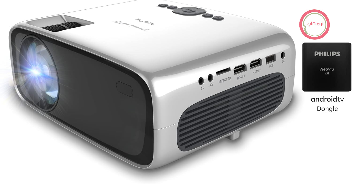 پروژکتور فیلیپس Philips NeoPix Ultra One+ – پروژکتور Full HD واقعی با دانگل Android TV، Chromecast داخلی و دو پورت HDMI، خاکستری