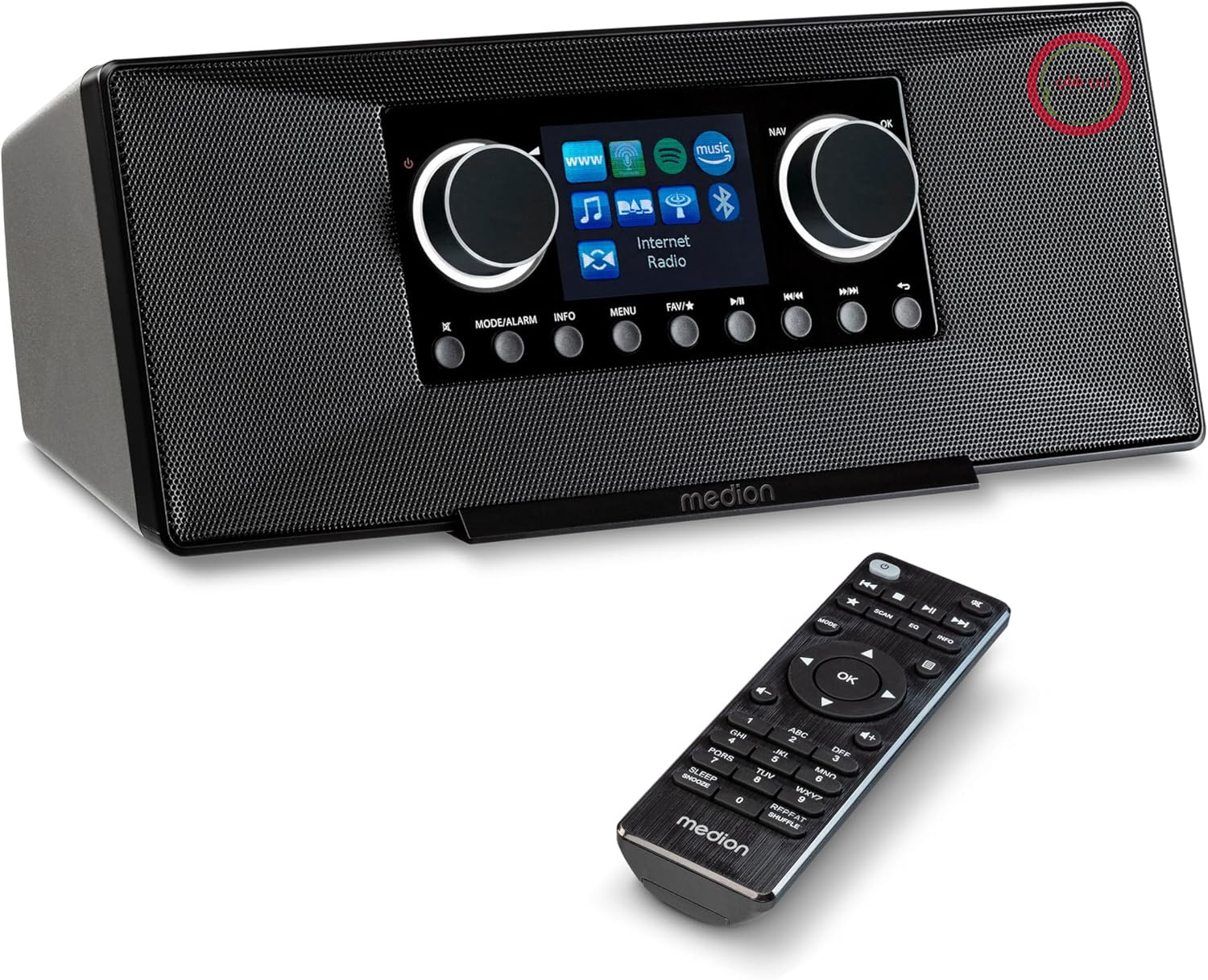 رادیو اینترنتی MEDION P85333 با DAB+ (وای‌فای، FM، Spotify Connect، Amazon Music، DLNA، USB، جک هدفون، AUX، خروجی استریو RCA، تایمر خواب) مشکی