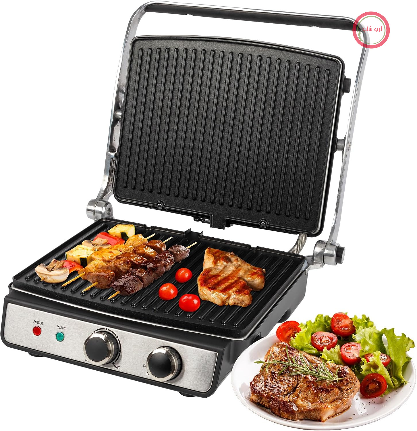 گریل تماسی ProfiCook® برای کباب کردن بدون چربی | گریل برقی برای پنینی، استیک، نان تست | گریل برقی با ترموستات متغیر مداوم | گریل باربیکیو با زاویه باز شدن ۱۸۰ درجه | ۲۰۰۰ وات | PC-KG 1264