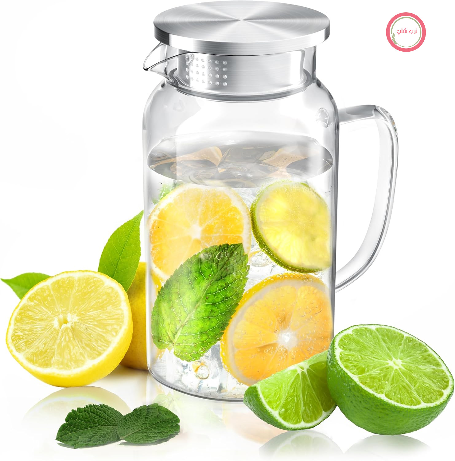 پارچ آب و نوشیدنی شیشه‌ای با درب استیل آرندو آلمان Arendo ظرفیت 1.4 لیتر
