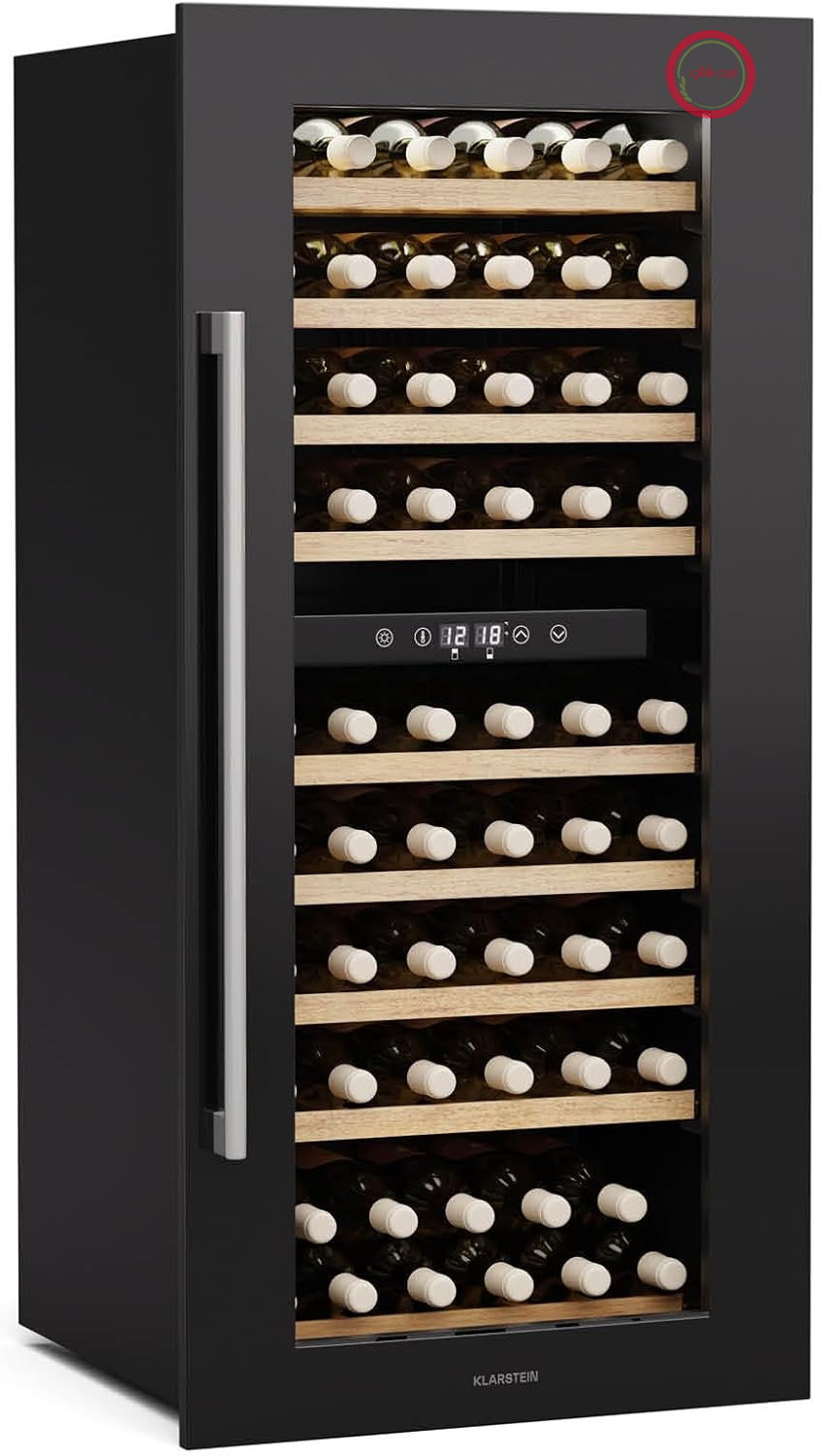 یخچال شراب Klarstein Vinsider Duo - 79 بطری، 2 منطقه، 5-22 درجه سانتیگراد، کنترل لمسی، روشنایی LED، محافظت در برابر اشعه ماوراء بنفش، کابینت داخلی، مشکی