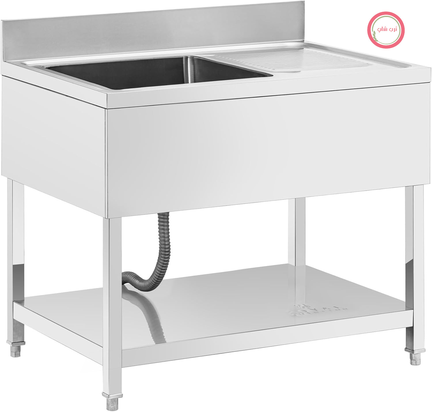 سینک ظرفشویی صنعتی رویال کترینگ آلمان مدل RCGS-1B100D7، 1 کاسه، 500 × 500 × 300 میلی‌متر، با طبقه اضافی، استیل ضد زنگ، سینک ظرفشویی تجاری
