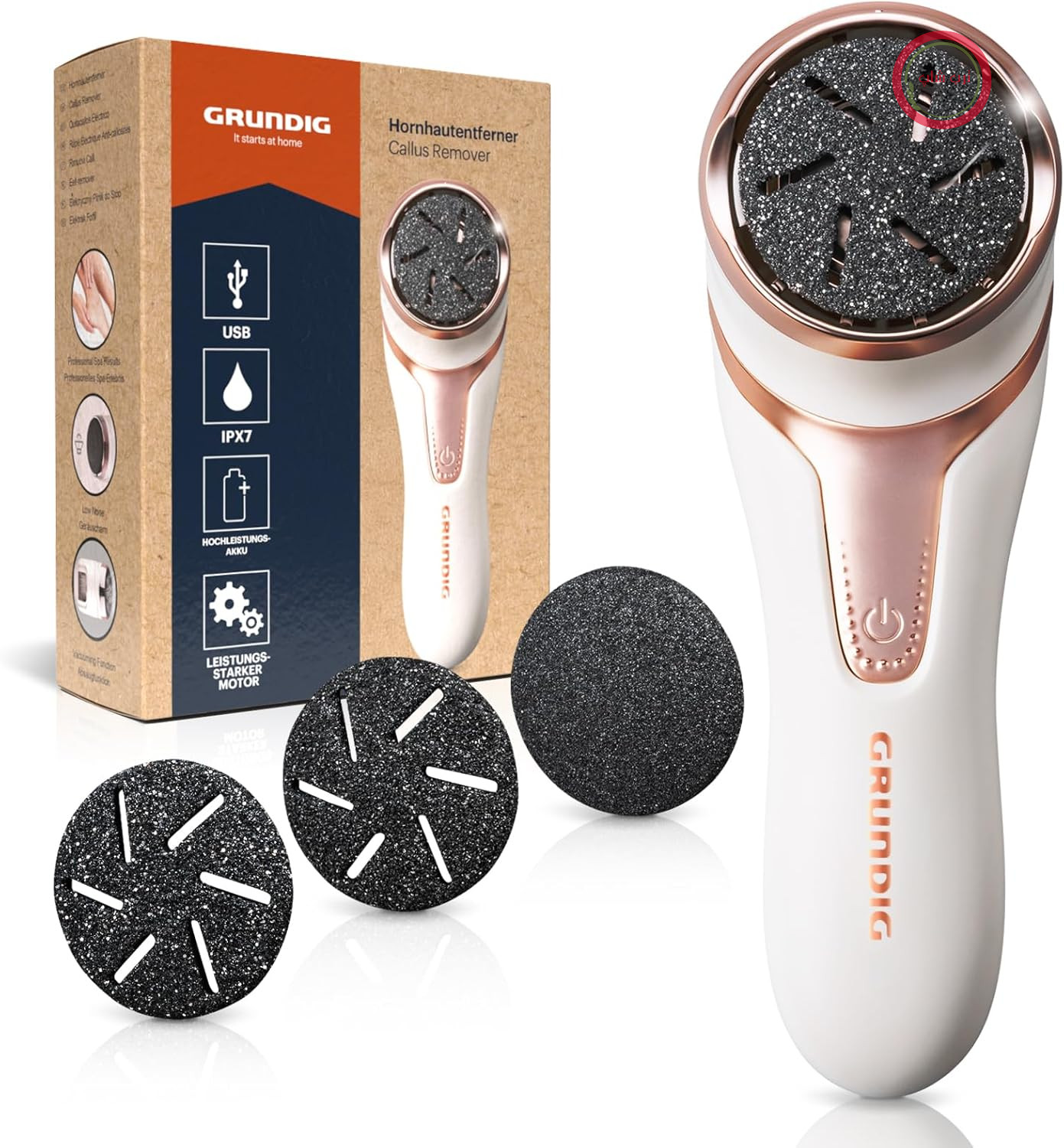 دستگاه پاک کننده پینه برقی GRUNDIG - به سرعت پینه ها را از بین ببرید - پاهای زیبا - مجموعه مراقبت از پا با باتری با کارایی بالا | پدیکور پا IPX7 (سفید)