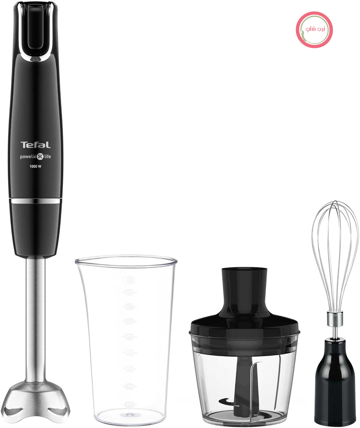 مخلوط کن دستی تفال مدل InfinyForce 3 in 1 HB943838، 1000 وات، 0.8 لیتر، مشکی