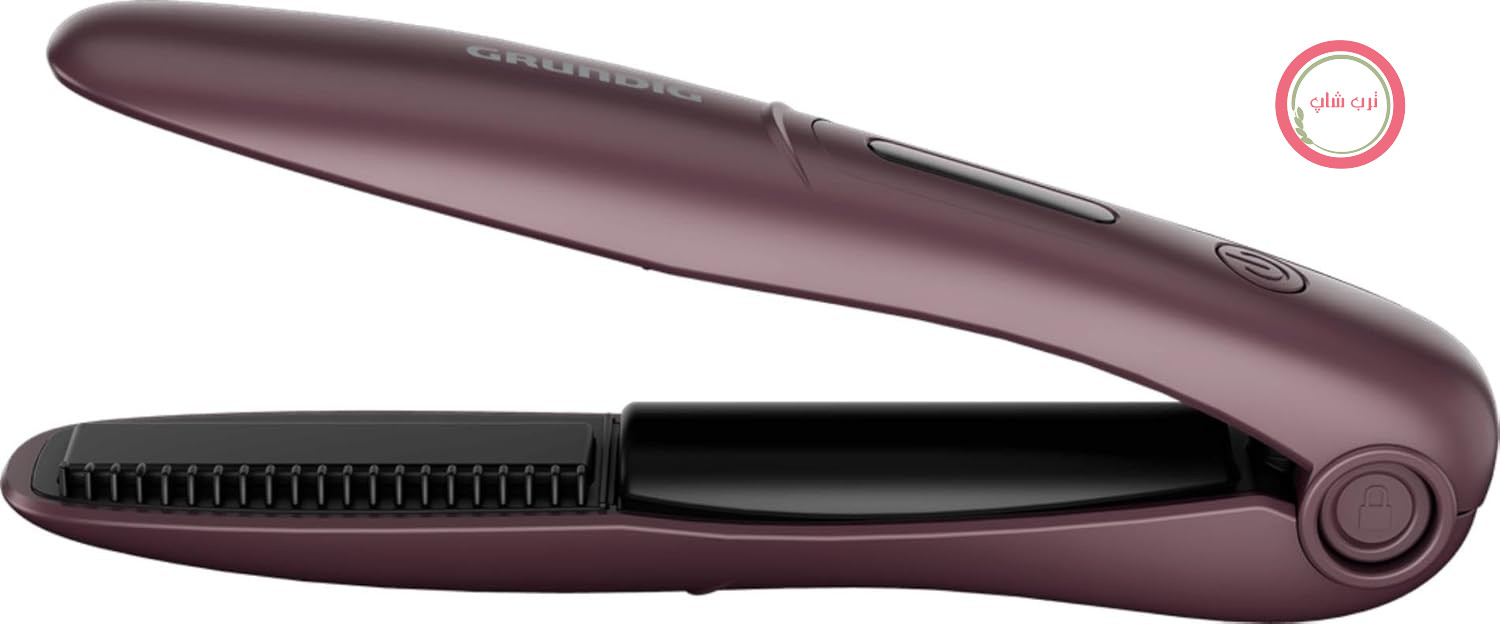 GRUNDIG - مینی اتو مو HS 6330 - بی‌سیم با باتری و پوشش سرامیکی - 3 تنظیم دما (160-200 درجه سانتیگراد) - ایده‌آل برای سفر، موهای چتری و موهای کوتاه - جمع و جور - بنفش