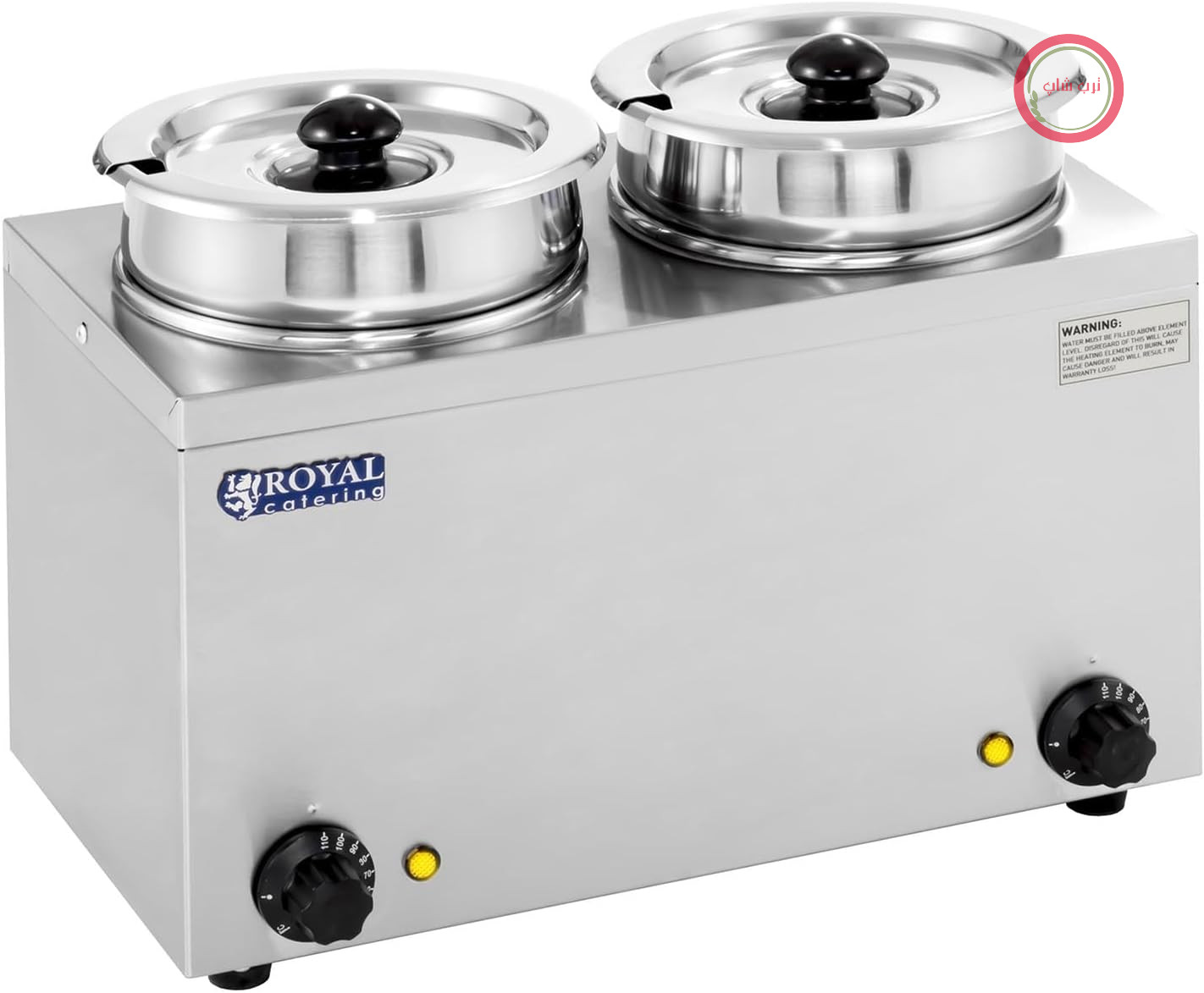 بن‌ماری سوپ رویال کترینگ آلمان Royal Catering مدل RCBM-2/4R، ۲×۲.۷۵ لیتر، دمای ۳۰ تا ۱۱۰ درجه، ۲×۱۵۰ وات، ۲ درپوش