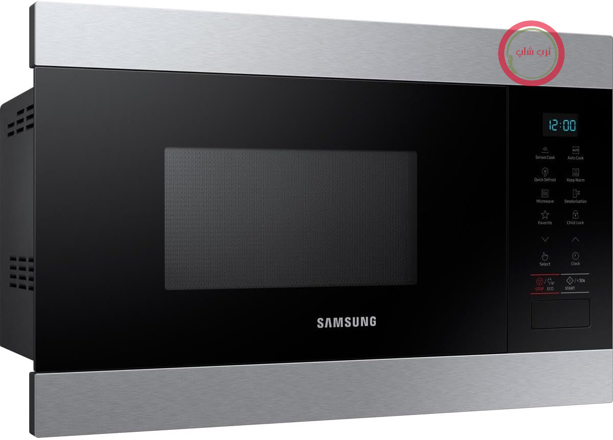 مایکروویو توکار سامسونگ مدل Solo MS22M8074AT/EG، 22 لیتر، ارتفاع 38 سانتی‌متر، حسگر رطوبت، عملکرد گرم نگه‌داشتن، استیل ضد زنگ