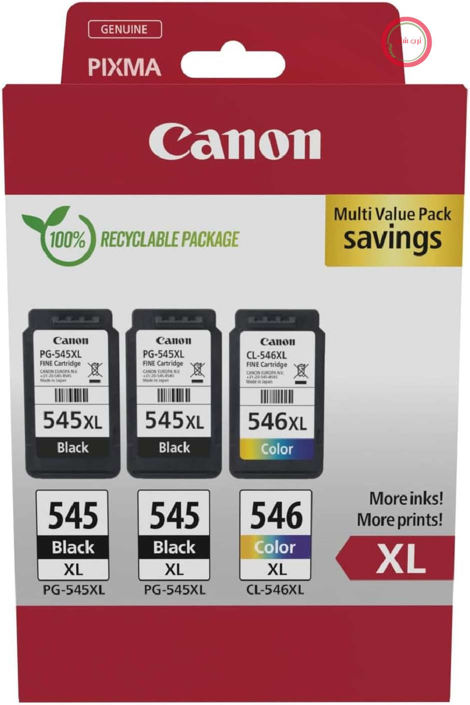 کارتریج جوهر افشان کانن مدل PG-545XL x2 + CL-546XL FINE بسته چند عددی