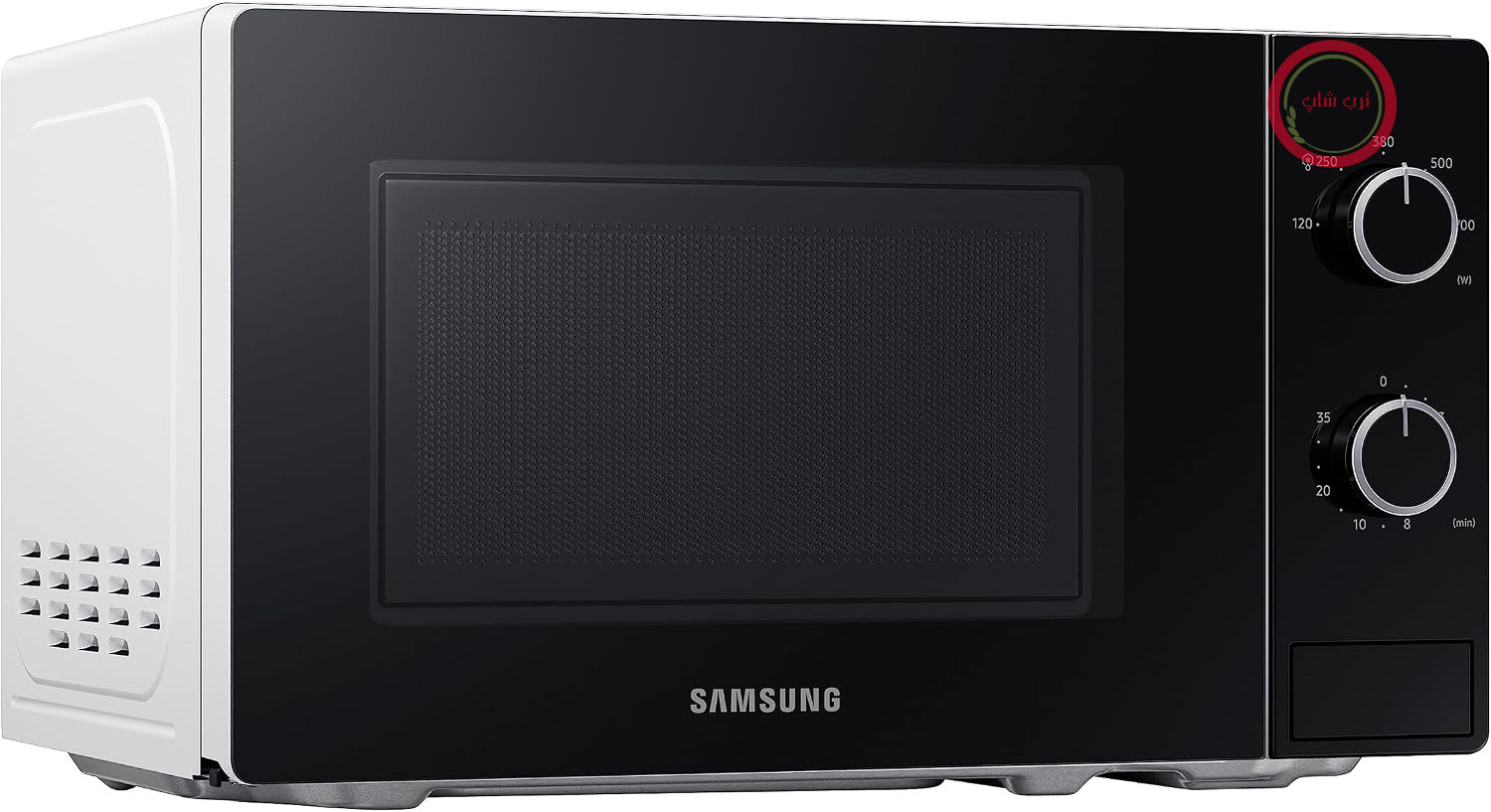 مایکروویو سامسونگ Samsung مدل سولو، ۷۰۰ وات، محفظه پخت اپوکسی با ظرفیت ۲۰ لیتر، ۵ سطح قدرت، یخ‌زدایی، سفید/مشکی، MS20A3010AH/EG