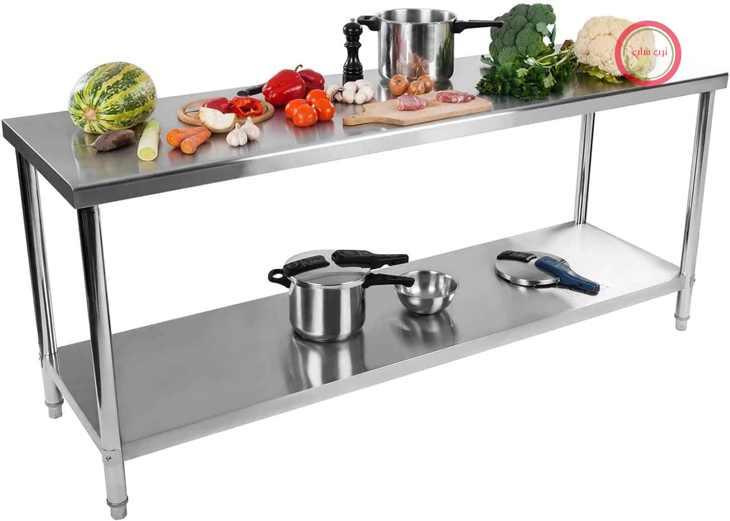 میز کار استیل ضد زنگ رویال کترینگ آلمان Royal Catering RCAT-200/60-NW برای آشپزخانه، 200 × 60 سانتی‌متر، ارتفاع قابل تنظیم