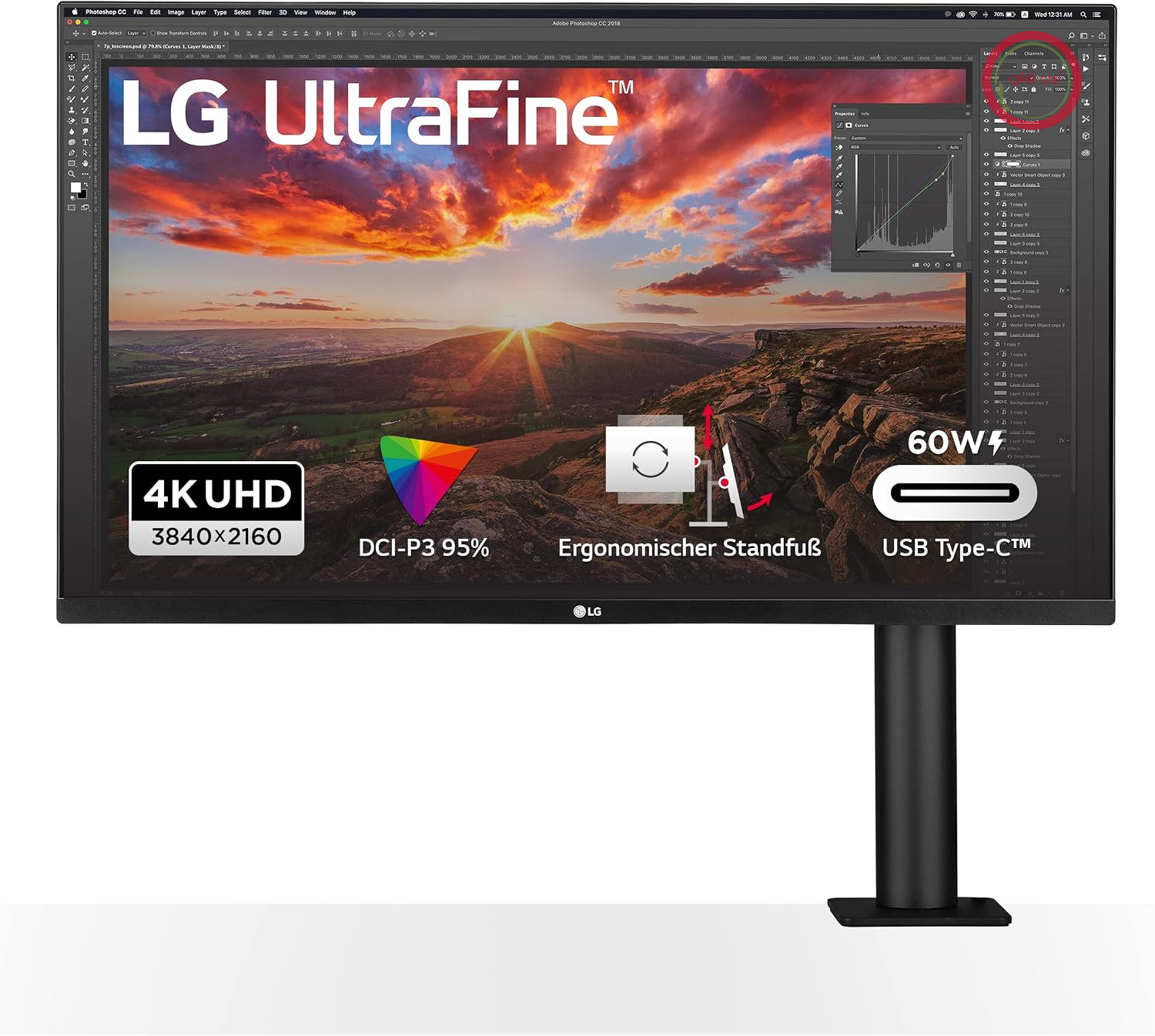 مانیتور ال‌جی الکترونیکس 32UN880P-B Ultrafine™ Ergo UHD 4K، 32 اینچ (80 سانتی‌متر)، DCI-P3 95% (معمولی)، HDR10
