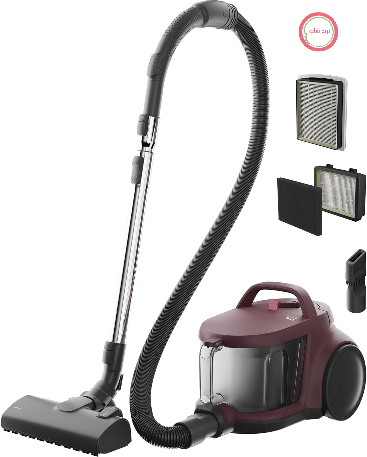 جاروبرقی بدون کیسه AEG CLEAN 5000، جاروبرقی ایستاده برای انواع سطوح، لوازم جانبی، 1000 وات، شعاع عملکرد 9 متر، مخزن گرد و غبار 2 لیتری، 60٪ مواد بازیافتی، فیلتر HEPA قابل شستشو، قرمز تیره، AL51C1DRF