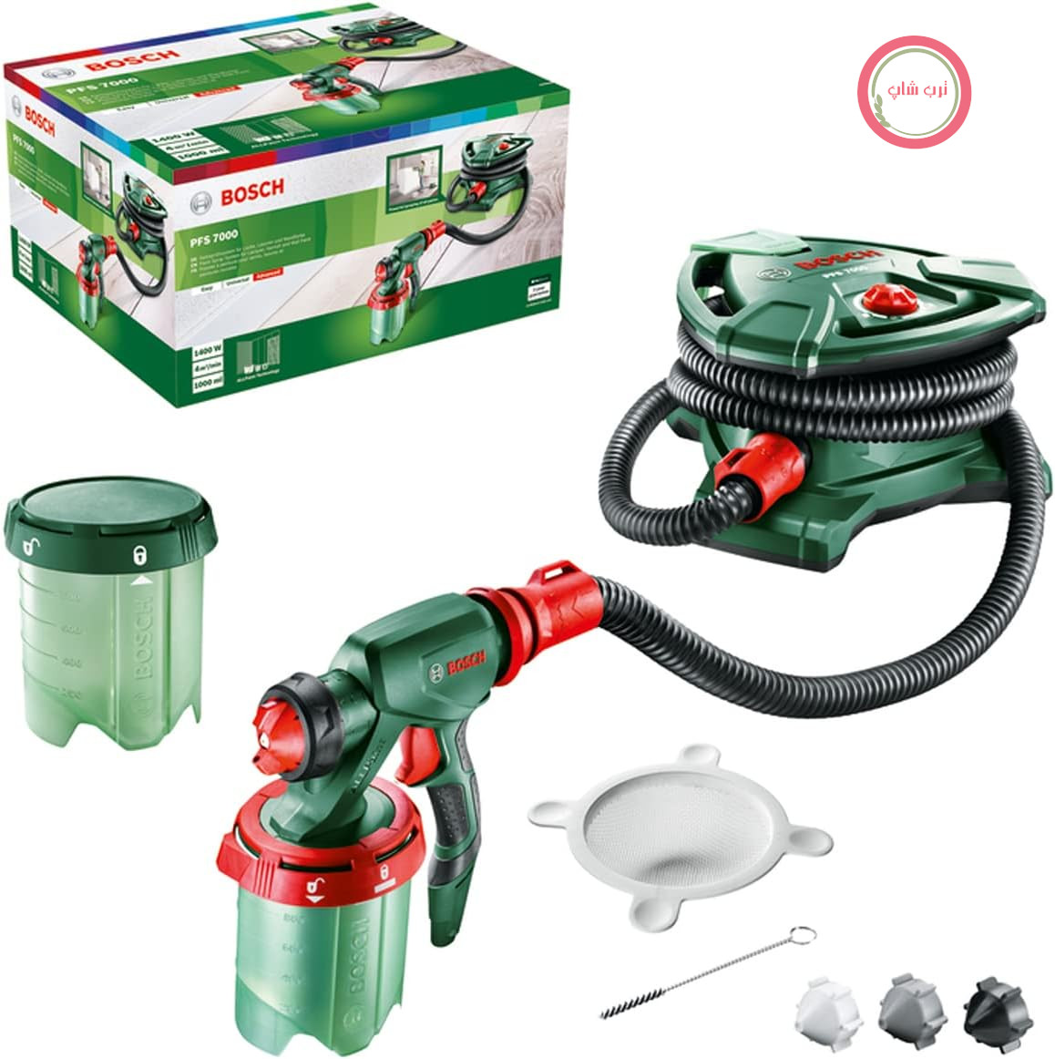 پیستوله رنگ پاش بوش آلمان Bosch مدل PFS 7000 قدرت 1400 وات، 2 ظرف رنگ 1000 میلی‌لیتری، 3 نازل برای رنگ دیوار