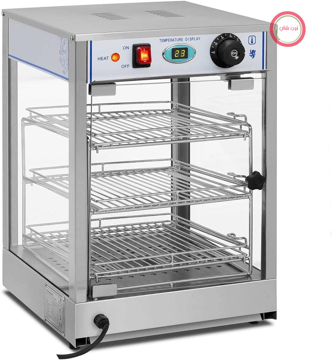 ویترین گرم کننده غذای گرم Royal Catering مدل RCHT-850 (850 وات، محدوده گرمایش 0-85 درجه سانتیگراد، مساحت قفسه 29 x 30 x 3 سانتی متر، استیل ضد زنگ و شیشه سکوریت، فاصله قفسه 11 سانتی متر)