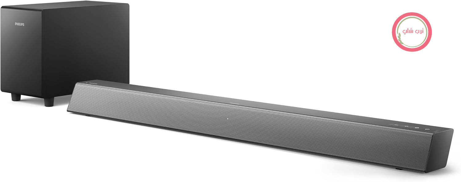 ساندبار فیلیپس TAB5308/10 2.1 اینچی با ساب ووفر بی‌سیم | 140 وات | ووفر 4.5 اینچی | 4 حالت اکولایزر | HDMI ARC | ورودی صدا | ورودی اپتیکال | جمع و جور | کنترل از راه دور | پایه دیواری | خاکستری تیره