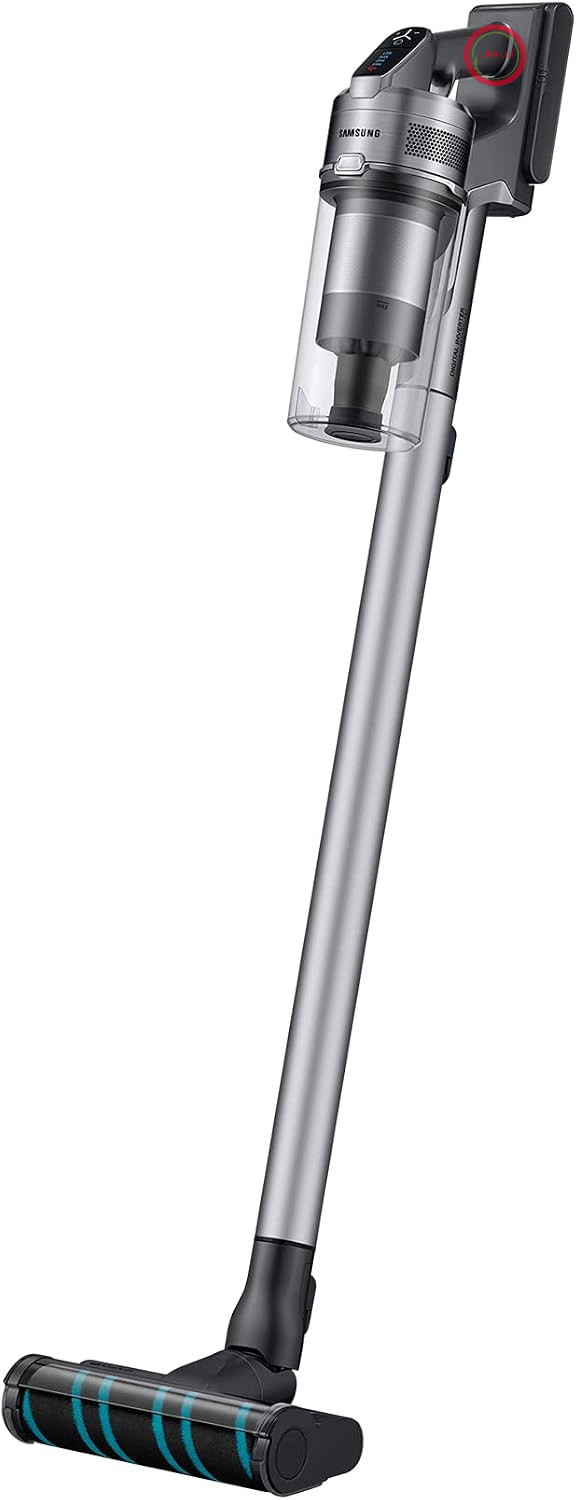 جارو شارژی سامسونگ Samsung مدل جت ۷۵ پت اکسترا VS20T7562R5/EG شامل باتری یدکی، بدون کیسه، حداکثر ۲۰۰ وات، باتری لیتیوم-یونی ۲۱.۹ ولتی قابل تعویض، ۰.۸ لیتر، نقره‌ای کروم