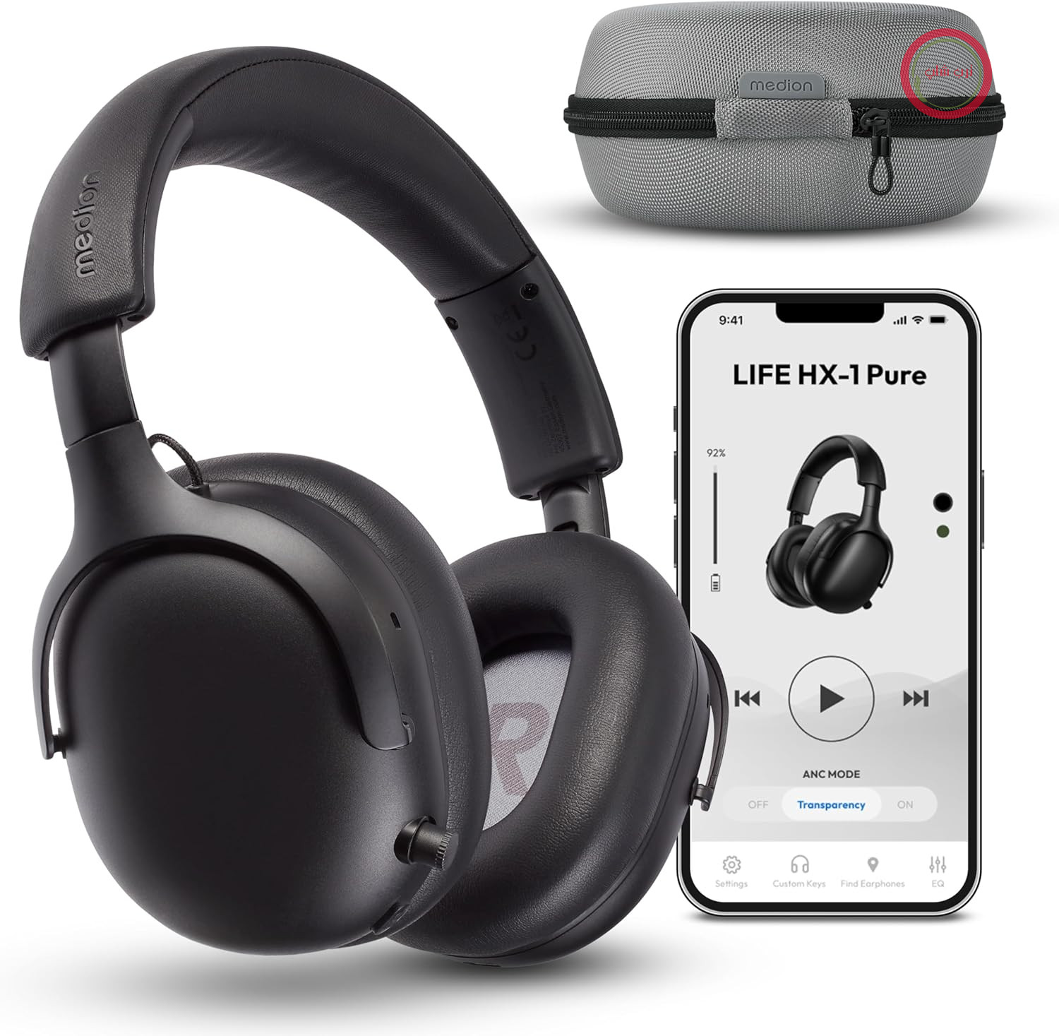 هدفون روگوشی MEDION مدل HX-1 Pure (بی‌سیم، بلوتوث ۵.۴، ایزولاسیون غیرفعال نویز، ۳+۱ تنظیم اکولایزر، عمر باتری تا ۱۰۰ ساعت، ضد آب با استاندارد IPX4)