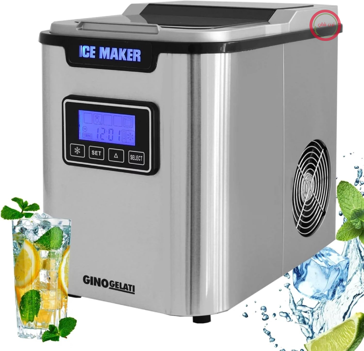 دستگاه یخ‌ ساز حبه‌ای استیل ضد زنگ Syntrox Silonax (صفحه نمایش LCD)، یخ‌ساز حبه‌ای، یخ در عرض چند دقیقه، عملکرد آب یخ، خاموش شدن خودکار، عملکرد سازگار با محیط زیست