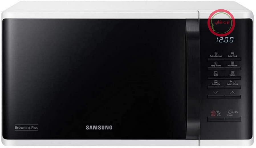 مایکروویو سامسونگ Samsung مدل MG23K3513AW/EG با گریل / 800 وات / ظرفیت 23 لیتر / عرض 48.9 سانتی‌متر / یخ‌زدایی سریع / 27 برنامه خودکار، سفید